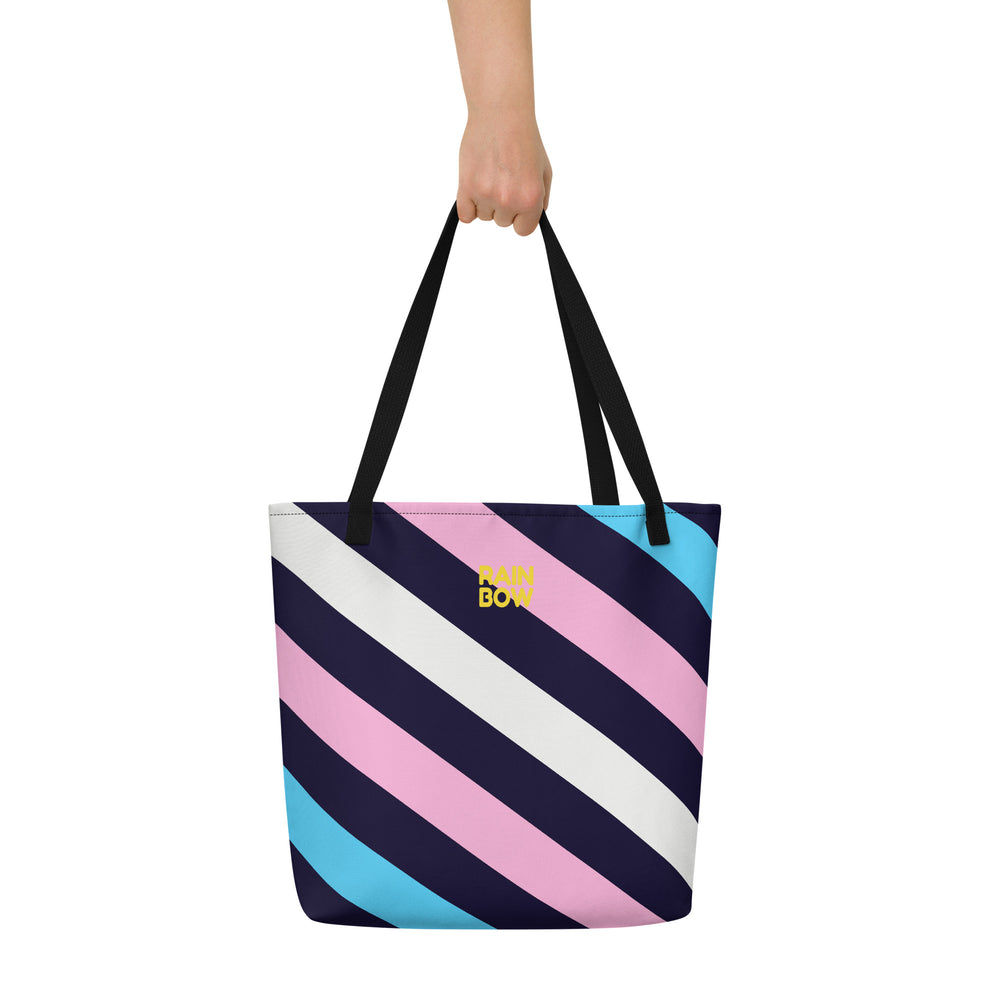 Trans Diagonal Stripes Large Tote/Beach Bag Bags The Rainbow Stores