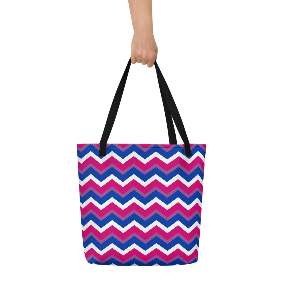 Bisexual Flag Zig Zag Large Tote/Beach Bag Bags The Rainbow Stores