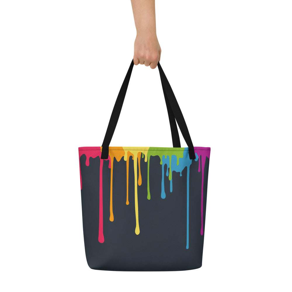 Rainbow Paint Drips Large Tote/Beach Bag Bags The Rainbow Stores