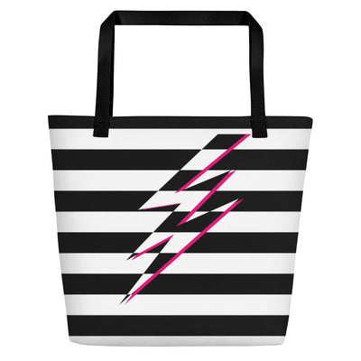 Black And White Lightning Large Tote/Beach Bag Bags The Rainbow Stores
