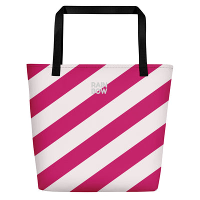 Raspberry and Cream Stripes Large Tote/Beach Bag Bags The Rainbow Stores