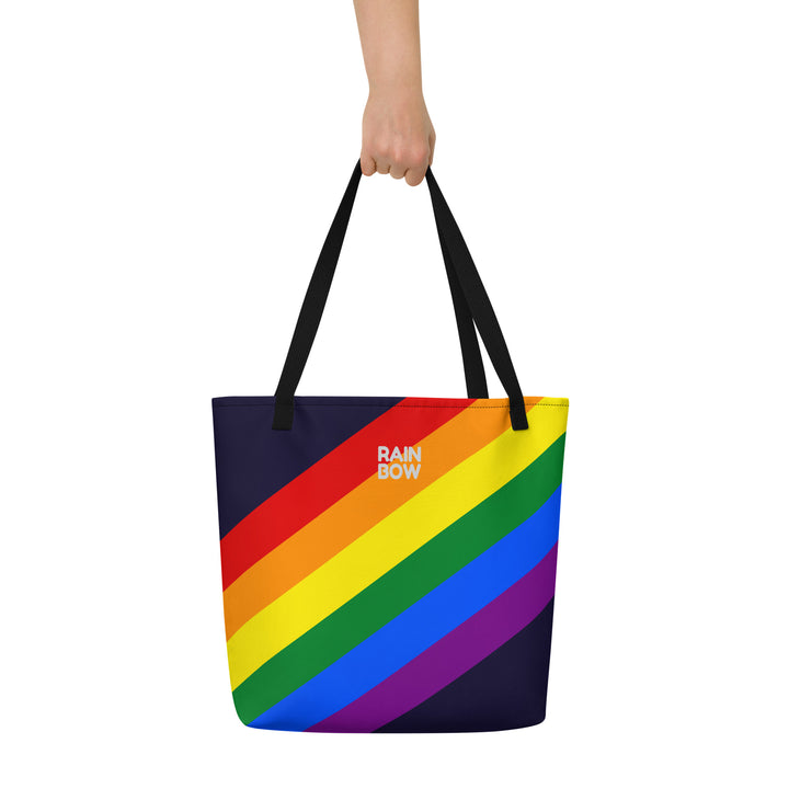 Rainbow Pride Flag Diagonal Stripes Large Tote/Beach Bag Bags The Rainbow Stores