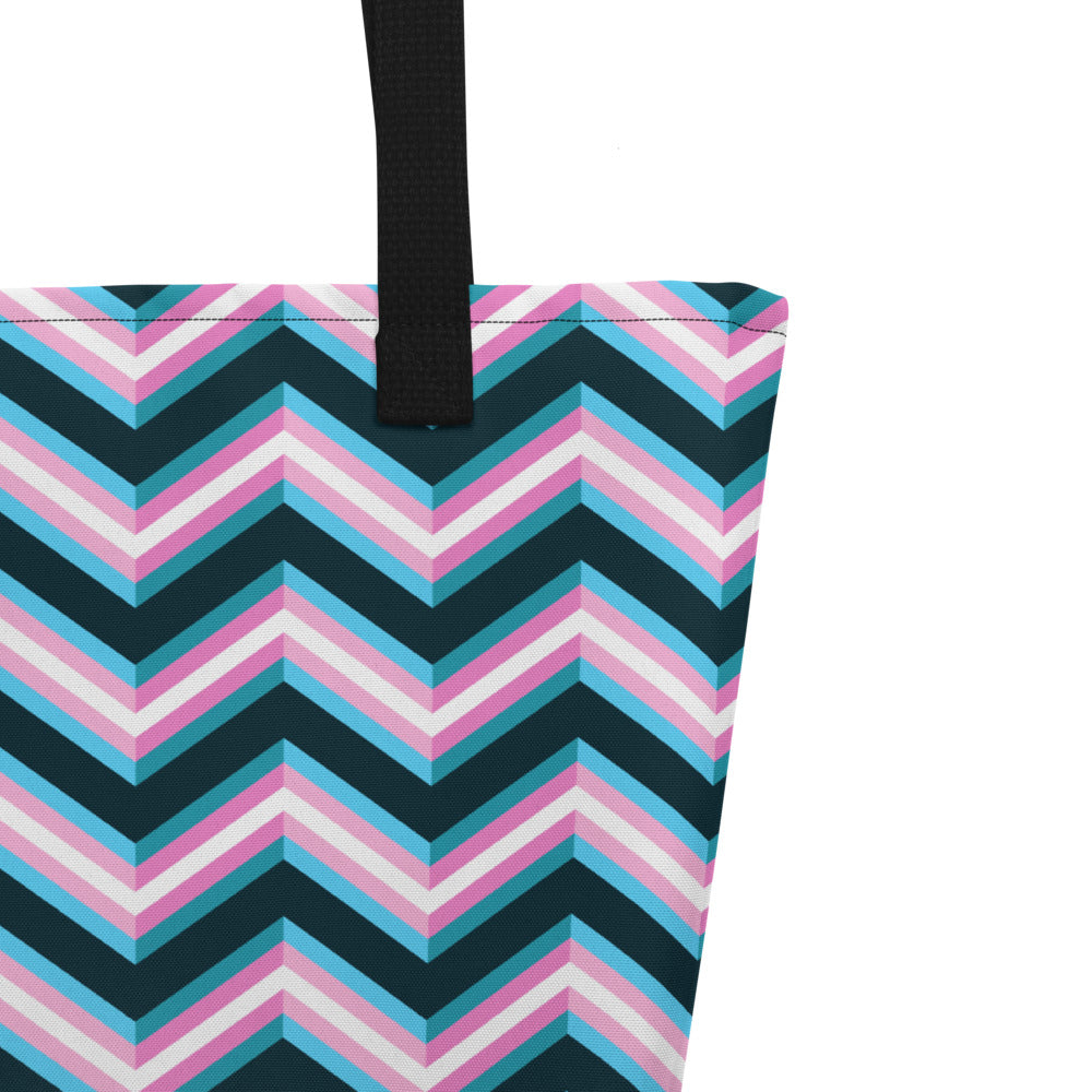 Trans Flag Zig Zag Large Tote / Beach Bag Bags The Rainbow Stores
