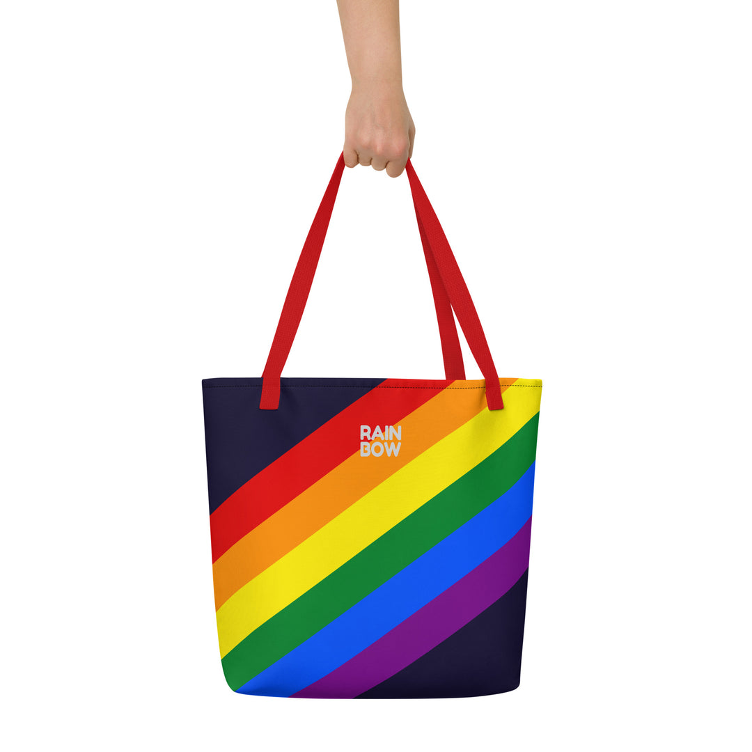 Rainbow Pride Flag Diagonal Stripes Large Tote/Beach Bag Bags The Rainbow Stores
