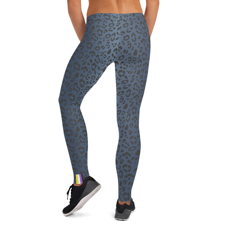 Non-Binary Pride Flash Blue Leopard Print Leggings Leggings The Rainbow Stores