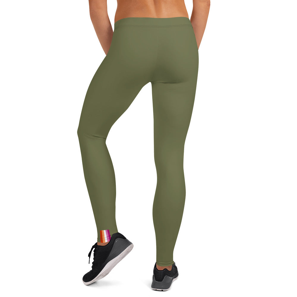 Lesbian Pride Flash Olive Leggings Leggings The Rainbow Stores