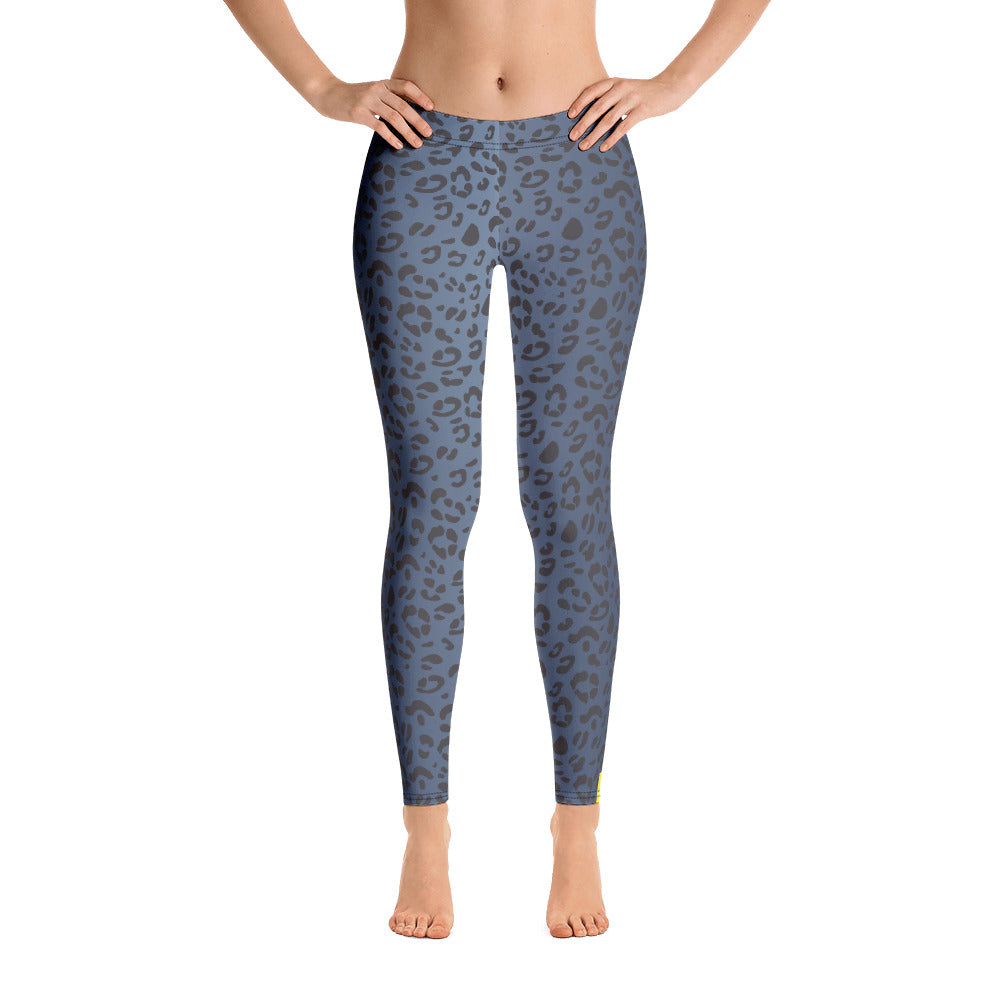 Non-Binary Pride Flash Blue Leopard Print Leggings Leggings The Rainbow Stores