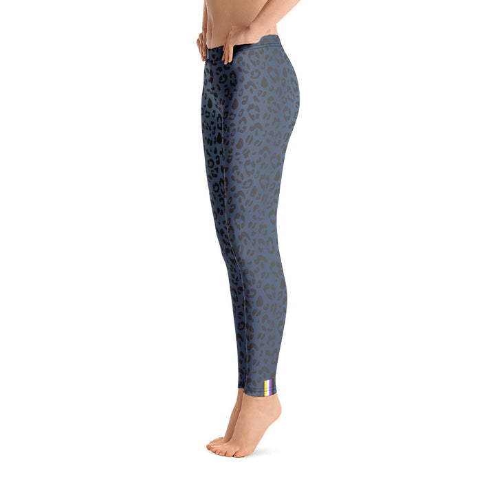 Non-Binary Pride Flash Blue Leopard Print Leggings Leggings The Rainbow Stores