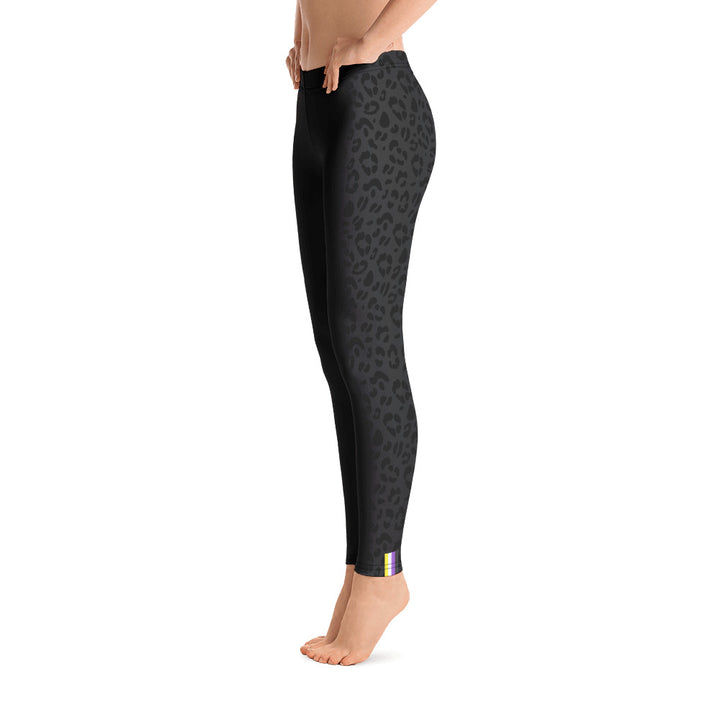 Non-Binary Pride Flash Black Leopard Print Leggings Leggings The Rainbow Stores