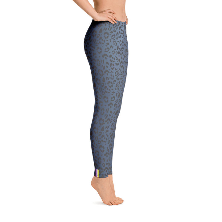 Non-Binary Pride Flash Blue Leopard Print Leggings Leggings The Rainbow Stores