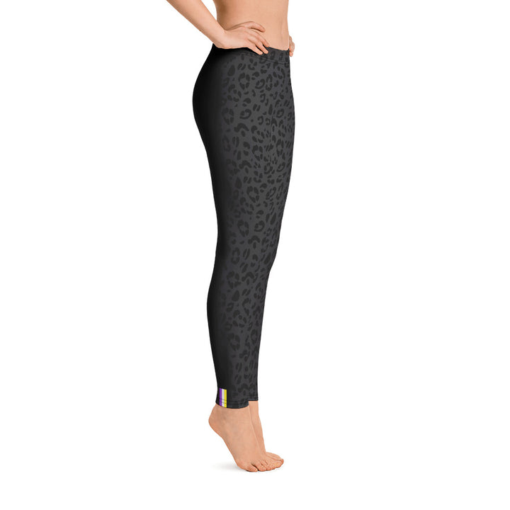 Non-Binary Pride Flash Black Leopard Print Leggings Leggings The Rainbow Stores