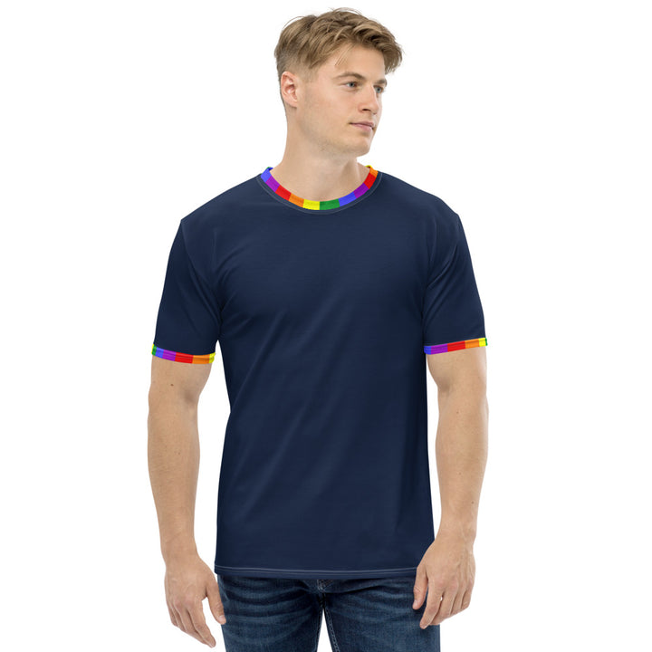 Classic Rainbow Flag Trim Blue T-shirt T-shirts The Rainbow Stores