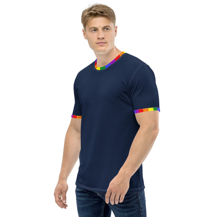 Classic Rainbow Flag Trim Blue T-shirt T-shirts The Rainbow Stores