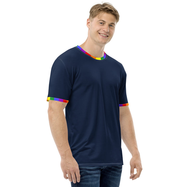 Classic Rainbow Flag Trim Blue T-shirt T-shirts The Rainbow Stores