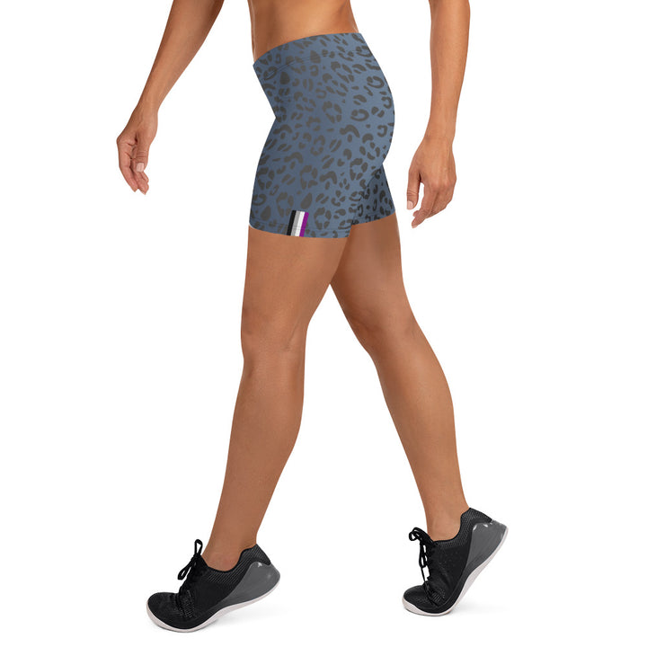Asexual Pride Flag Blue Leopard Print Legging Shorts Legging Shorts The Rainbow Stores