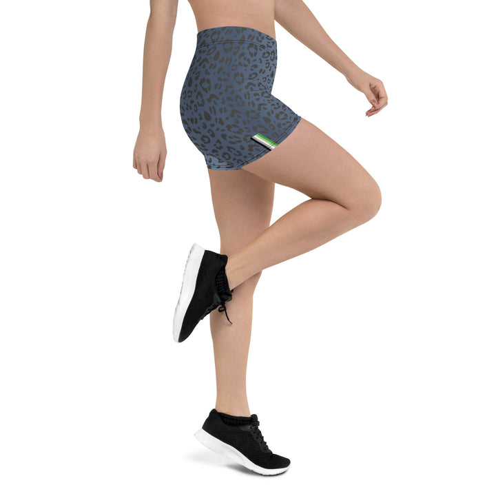 Aromantic Pride Flag Blue Leopard Print Legging Shorts Legging Shorts The Rainbow Stores