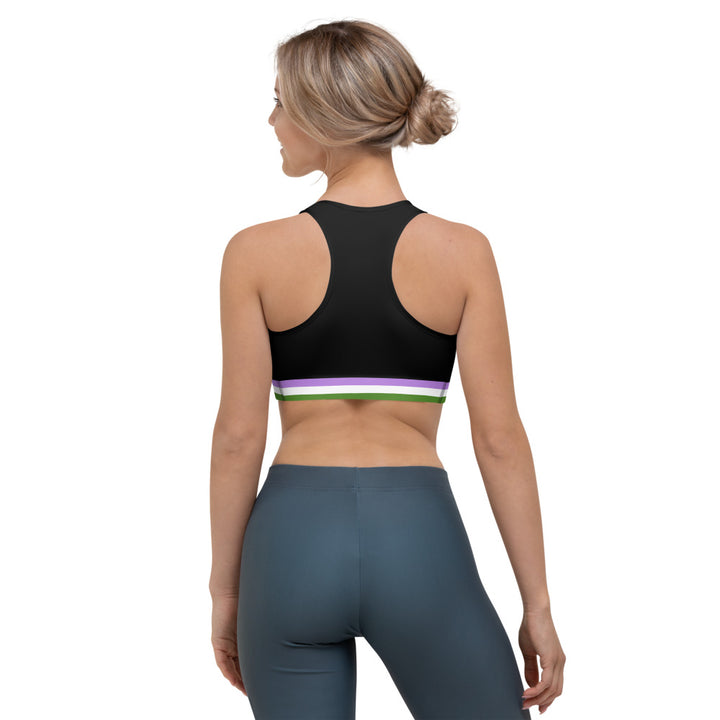 Genderqueer Pride Flag Trim Sports Bra (Black) Sports Bras The Rainbow Stores