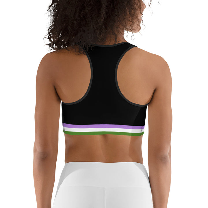Genderqueer Pride Flag Trim Sports Bra (Black) Sports Bras The Rainbow Stores