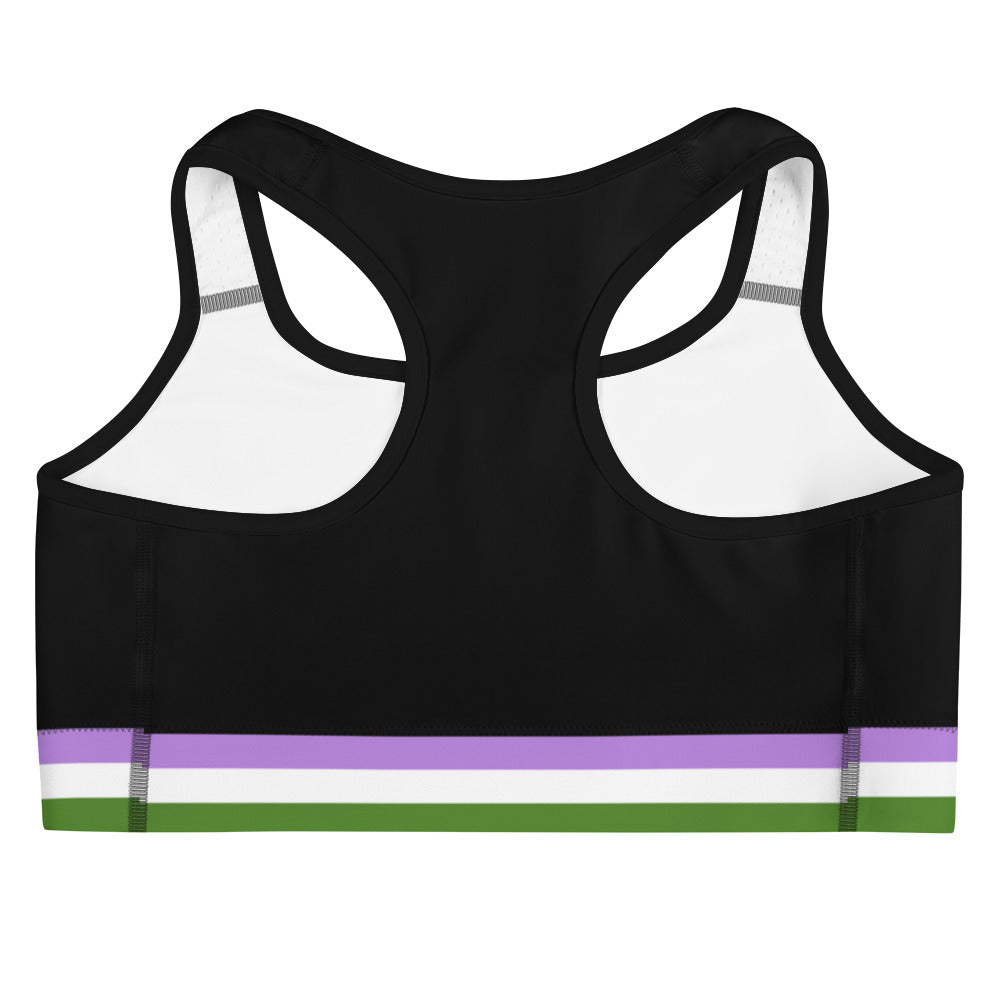 Genderqueer Pride Flag Trim Sports Bra (Black) Sports Bras The Rainbow Stores