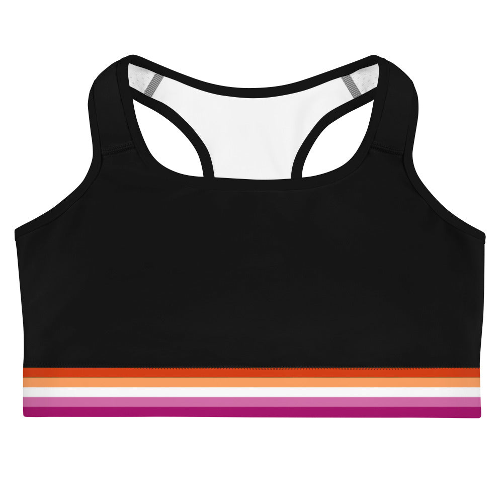 Lesbian Pride Flag Trim Sports Bra Black