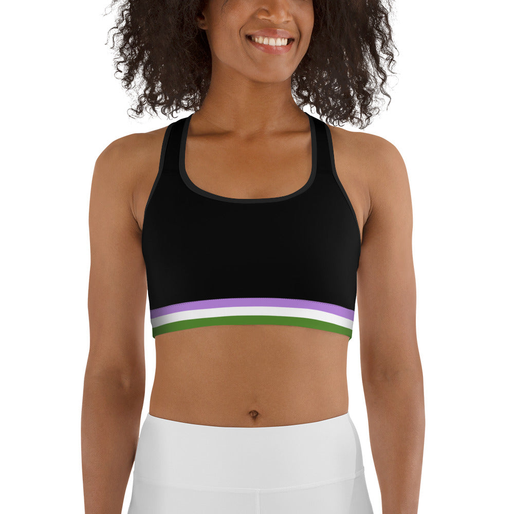Genderqueer Pride Flag Trim Sports Bra (Black) Sports Bras The Rainbow Stores