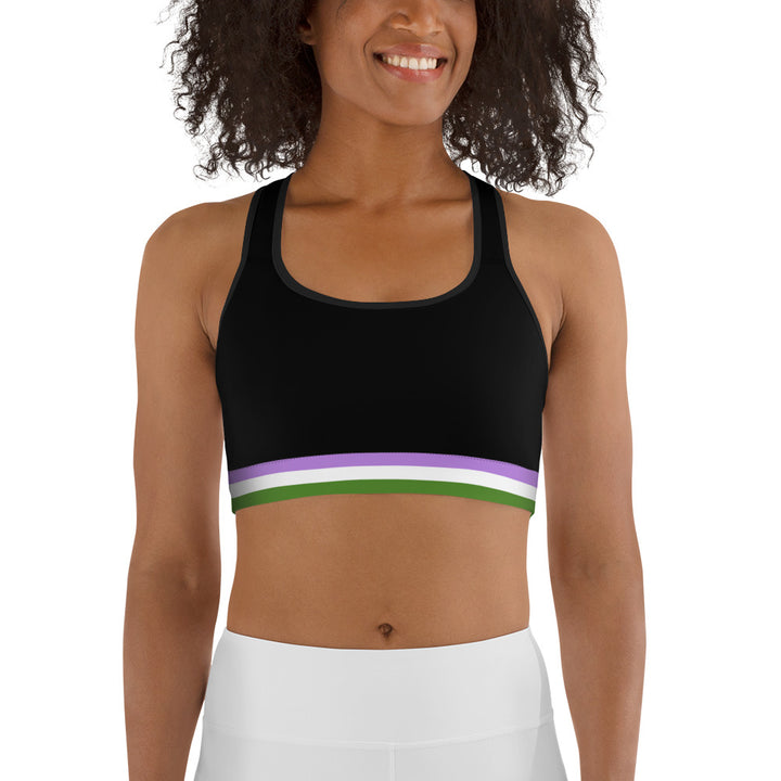 Genderqueer Pride Flag Trim Sports Bra (Black) Sports Bras The Rainbow Stores