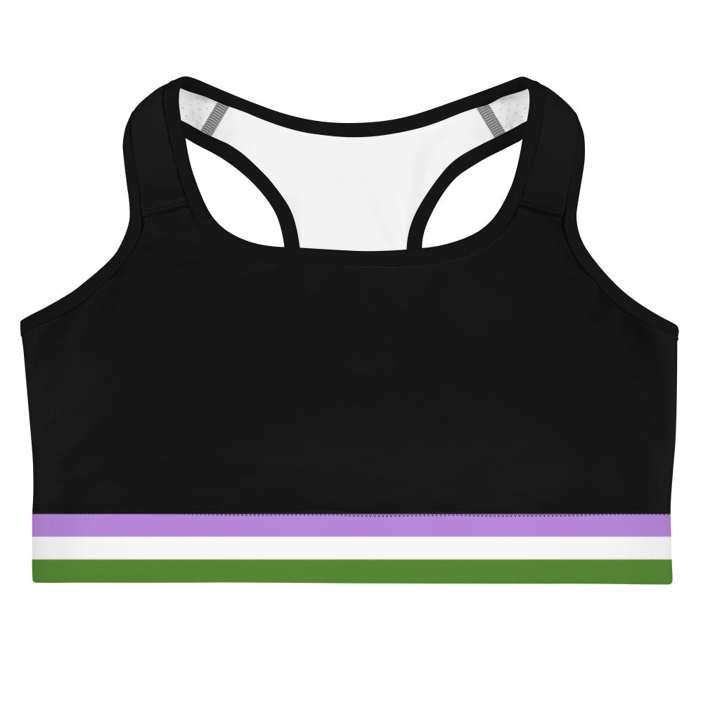 Genderqueer Pride Flag Trim Sports Bra (Black) Sports Bras The Rainbow Stores