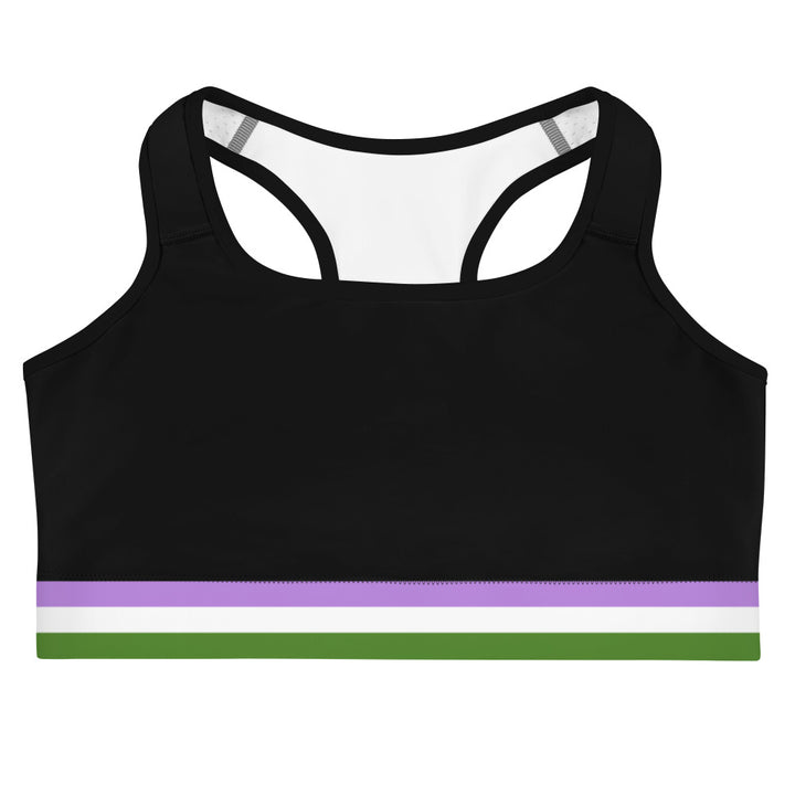 Genderqueer Pride Flag Trim Sports Bra (Black) Sports Bras The Rainbow Stores