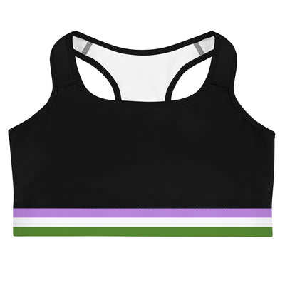 Genderqueer Pride Flag Trim Sports Bra (Black) Sports Bras The Rainbow Stores