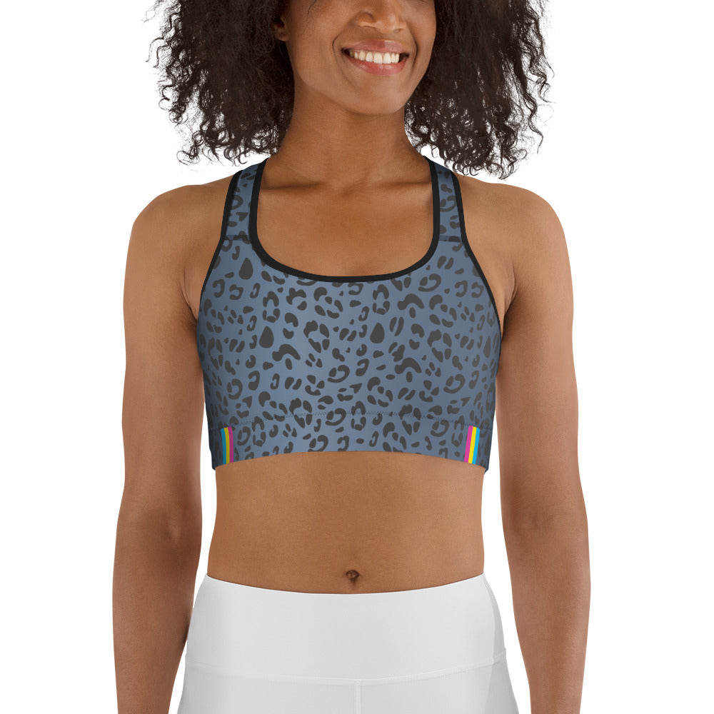 Pansexual Pride Flash Blue Leopard Print Sports Bra Sports Bras The Rainbow Stores