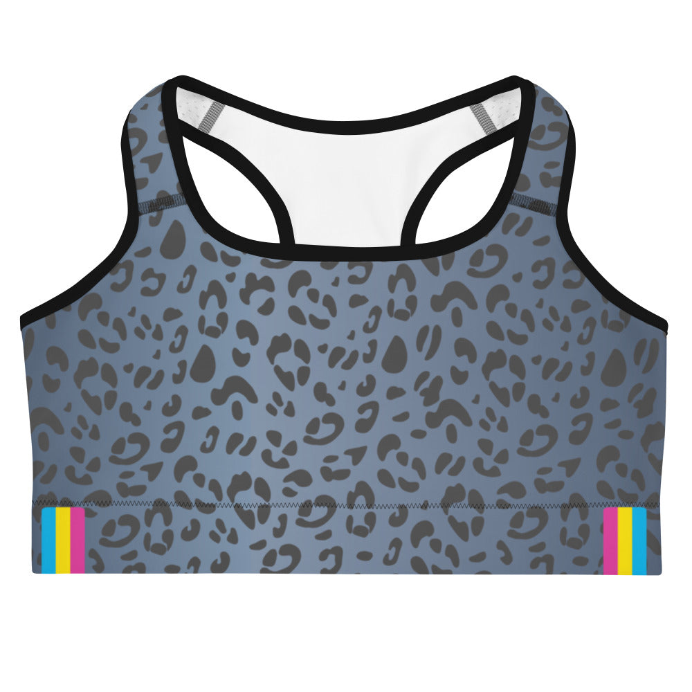 Pansexual Pride Flash Blue Leopard Print Sports Bra Sports Bras The Rainbow Stores