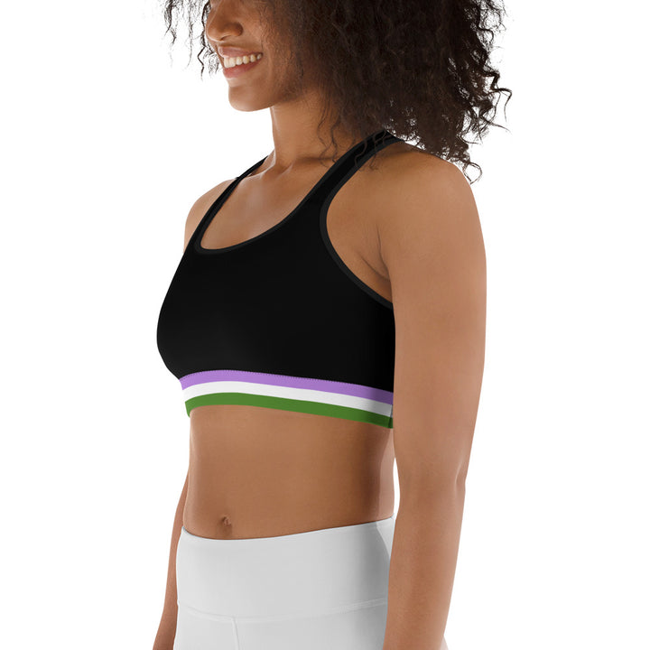 Genderqueer Pride Flag Trim Sports Bra (Black) Sports Bras The Rainbow Stores