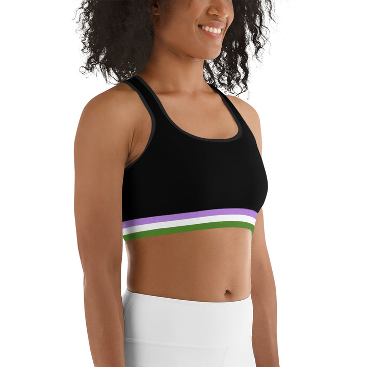 Genderqueer Pride Flag Trim Sports Bra (Black) Sports Bras The Rainbow Stores