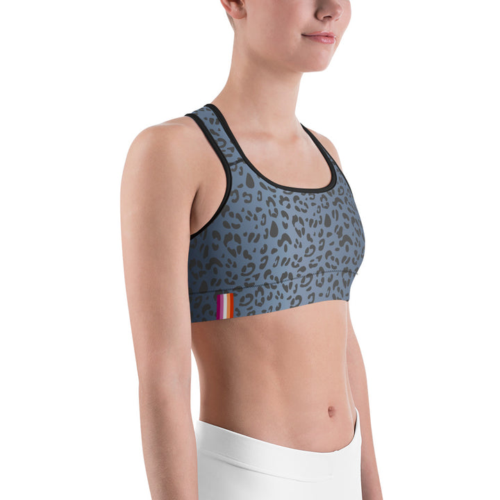 Lesbian Pride Flash Blue Leopard Print Sports bra Sports Bras The Rainbow Stores