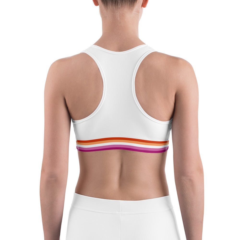 Lesbian Pride Flag Trim Sports Bra (White) Sports Bras The Rainbow Stores