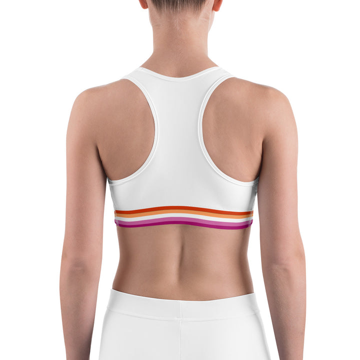 Lesbian Pride Flag Trim Sports Bra (White) Sports Bras The Rainbow Stores