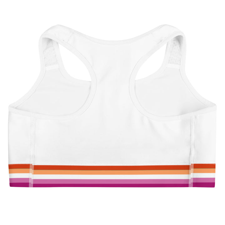 Lesbian Pride Flag Trim Sports Bra (White) Sports Bras The Rainbow Stores