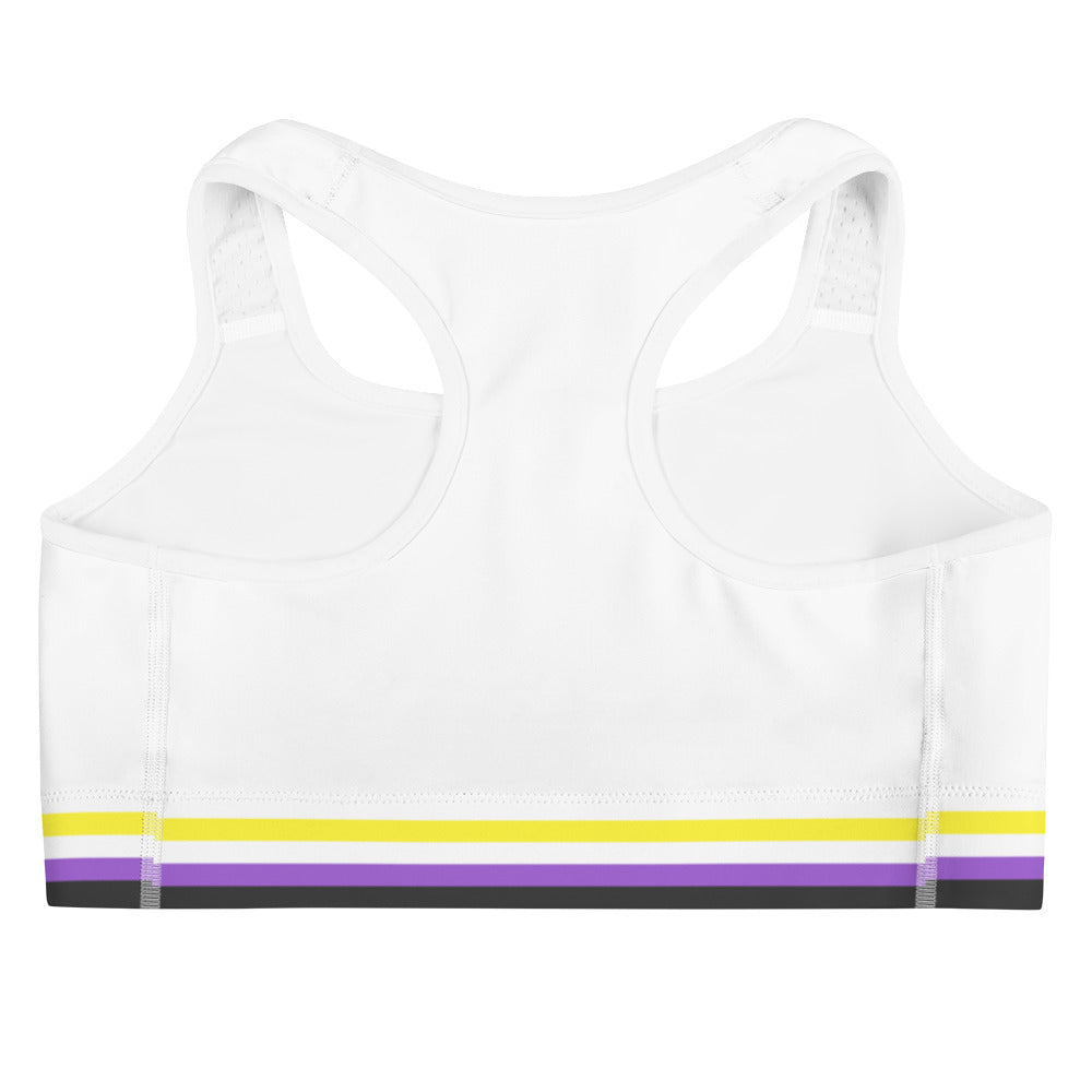 Non-Binary Pride Flag Trim Sports Bra (White) Sports Bras The Rainbow Stores