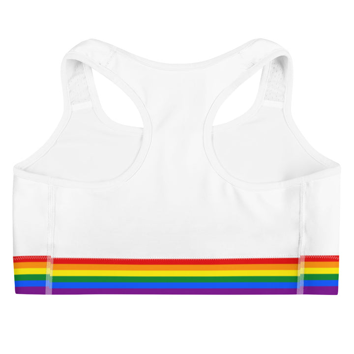 LGBTQ+ Rainbow Flag Trim Sports Bra (White) Sports Bras The Rainbow Stores
