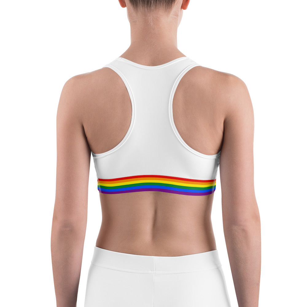 LGBTQ+ Rainbow Flag Trim Sports Bra (White) Sports Bras The Rainbow Stores