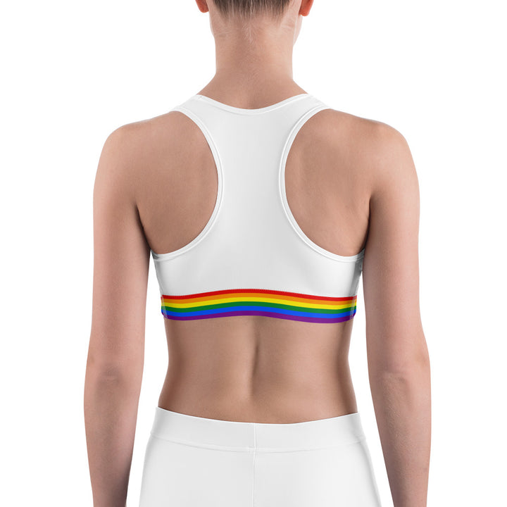 LGBTQ+ Rainbow Flag Trim Sports Bra (White) Sports Bras The Rainbow Stores