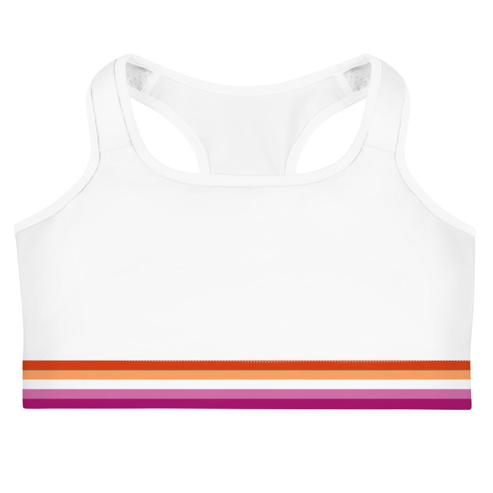 Lesbian Pride Flag Trim Sports Bra (White) Sports Bras The Rainbow Stores