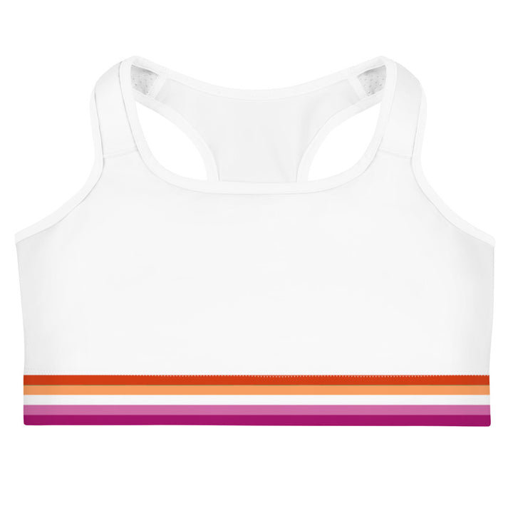 Lesbian Pride Flag Trim Sports Bra (White) Sports Bras The Rainbow Stores