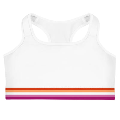 Lesbian Pride Flag Trim Sports Bra (White) Sports Bras The Rainbow Stores