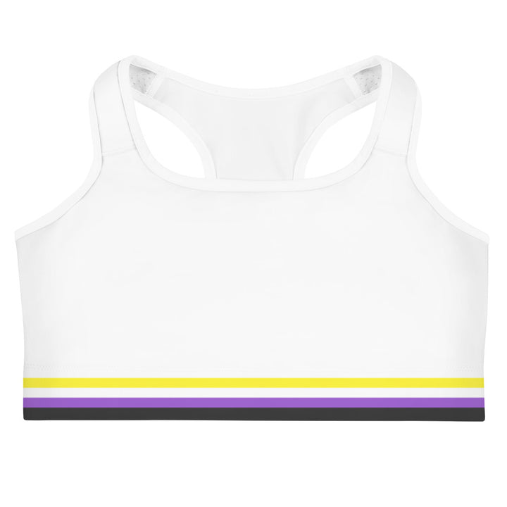 Non-Binary Pride Flag Trim Sports Bra (White) Sports Bras The Rainbow Stores