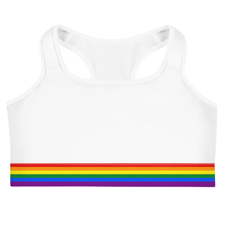 LGBTQ+ Rainbow Flag Trim Sports Bra (White) Sports Bras The Rainbow Stores