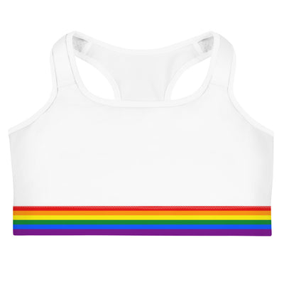 LGBTQ+ Rainbow Flag Trim Sports Bra (White) Sports Bras The Rainbow Stores
