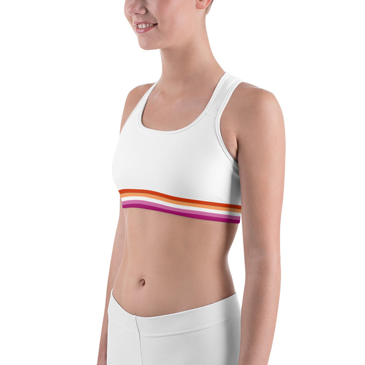 Lesbian Pride Flag Trim Sports Bra (White) Sports Bras The Rainbow Stores