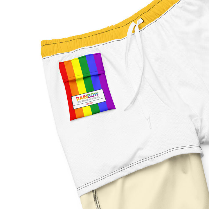 Mustard Yellow Swimming Trunks With Rainbow Pocket Swimwear The Rainbow Stores