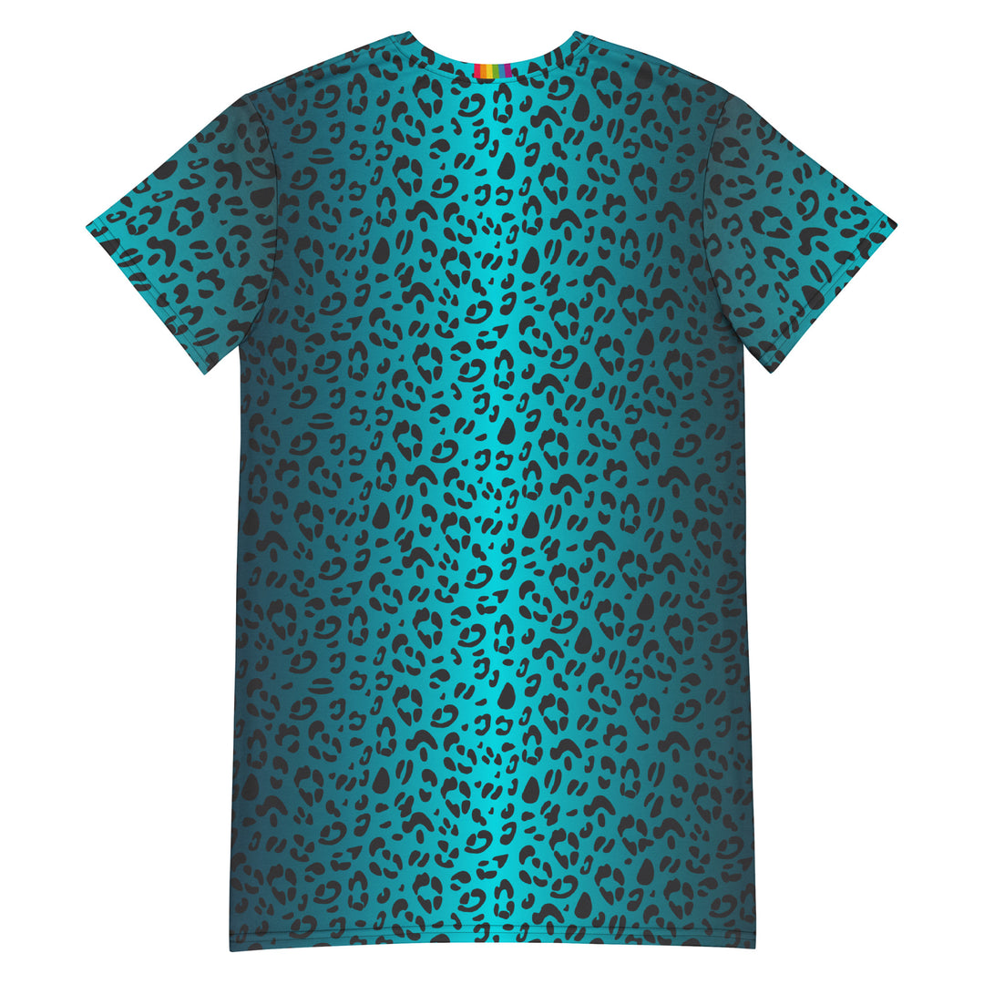 Aqua Leopard Print T-shirt Dress Dresses The Rainbow Stores